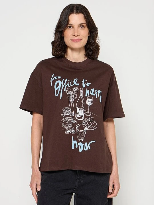 Zdjęcie produktu T-shirt z nadrukiem Bershka ciemnobrązowy
