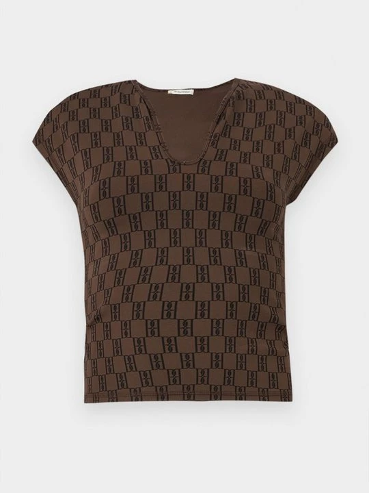 Zdjęcie produktu T-shirt z nadrukiem By Malene Birger ciemnobrązowy