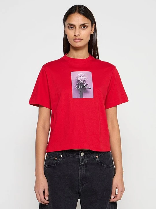 Zdjęcie produktu T-shirt z nadrukiem Calvin Klein Jeans jagodowy