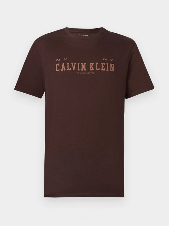 Zdjęcie produktu T-shirt z nadrukiem Calvin Klein Jeans ciemnobrązowy