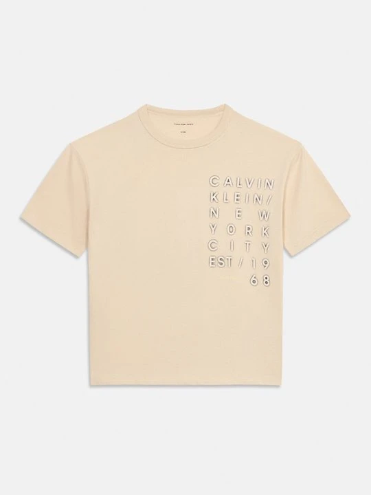 Zdjęcie produktu T-shirt z nadrukiem Calvin Klein Jeans beżowy