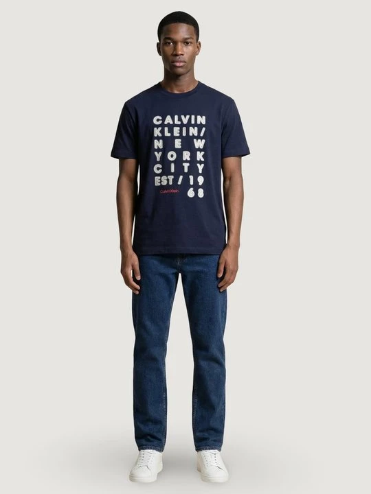 Zdjęcie produktu T-shirt z nadrukiem Calvin Klein Jeans granatowy