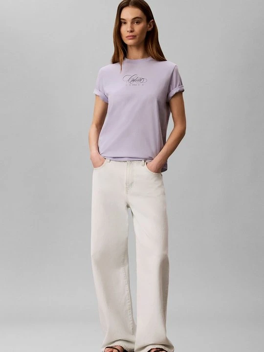 Zdjęcie produktu T-shirt z nadrukiem Calvin Klein Jeans liliowy