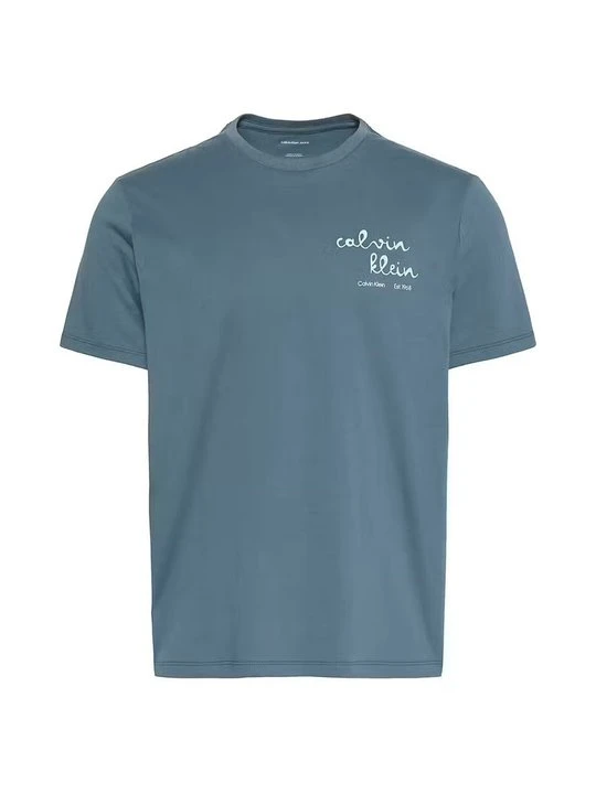 Zdjęcie produktu T-shirt z nadrukiem Calvin Klein Jeans metaliczny niebieski