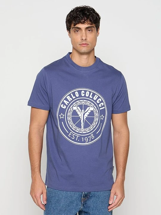 Zdjęcie produktu T-shirt z nadrukiem Carlo Colucci błękit królewski
