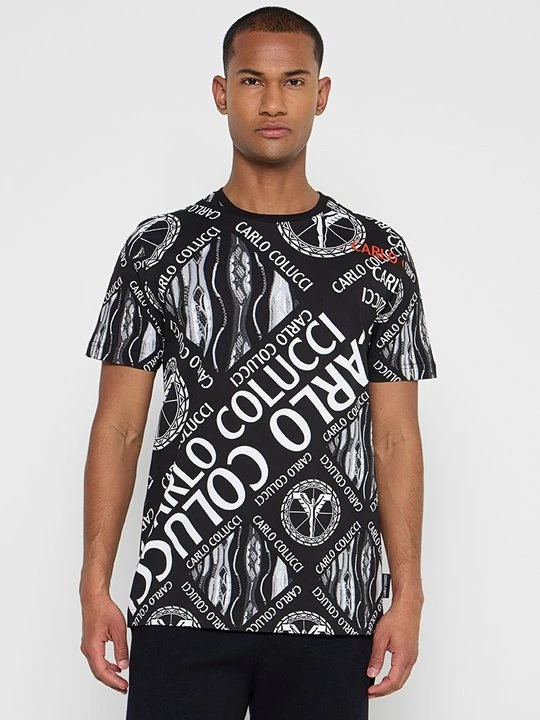 Zdjęcie produktu T-shirt z nadrukiem Carlo Colucci metaliczna czerń