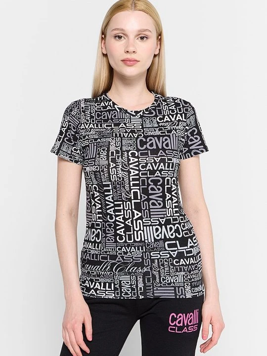 Zdjęcie produktu T-shirt z nadrukiem Cavalli Class czarny