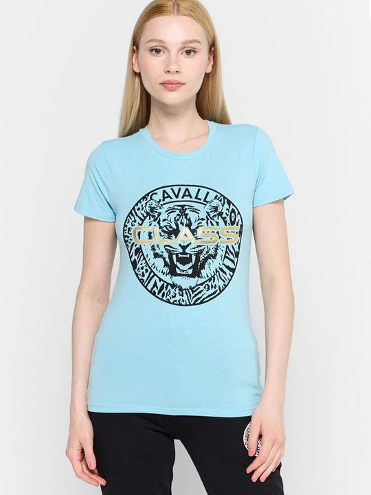 Zdjęcie produktu T-shirt z nadrukiem Cavalli Class jasnoniebieski