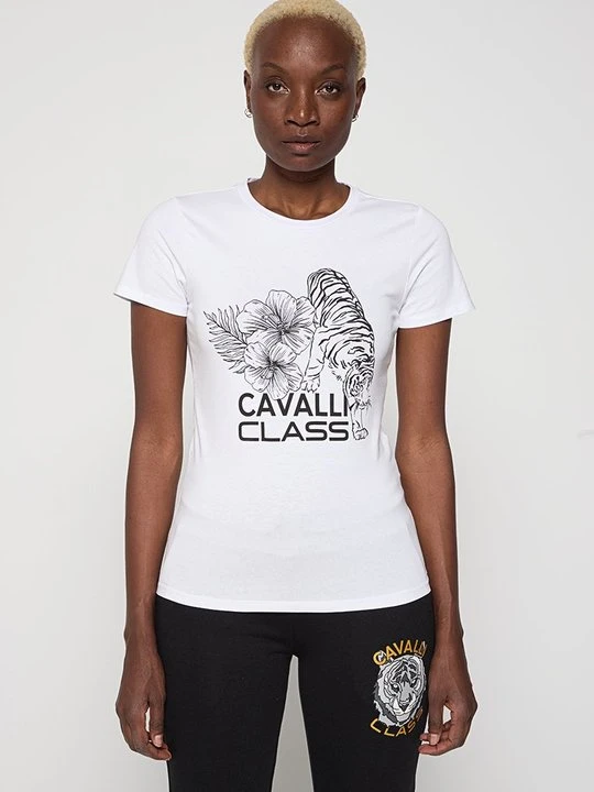 Zdjęcie produktu T-shirt z nadrukiem Cavalli Class biały