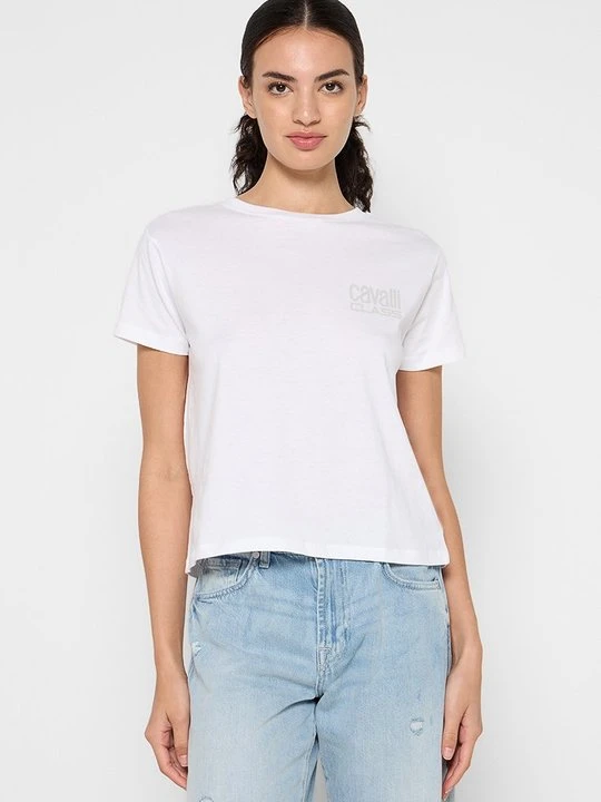 Zdjęcie produktu T-shirt z nadrukiem Cavalli Class mleczny