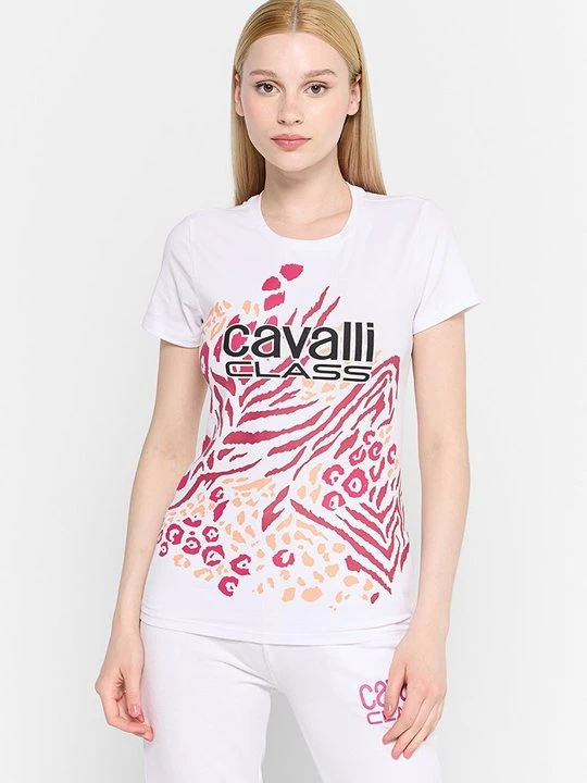 Zdjęcie produktu T-shirt z nadrukiem Cavalli Class biały
