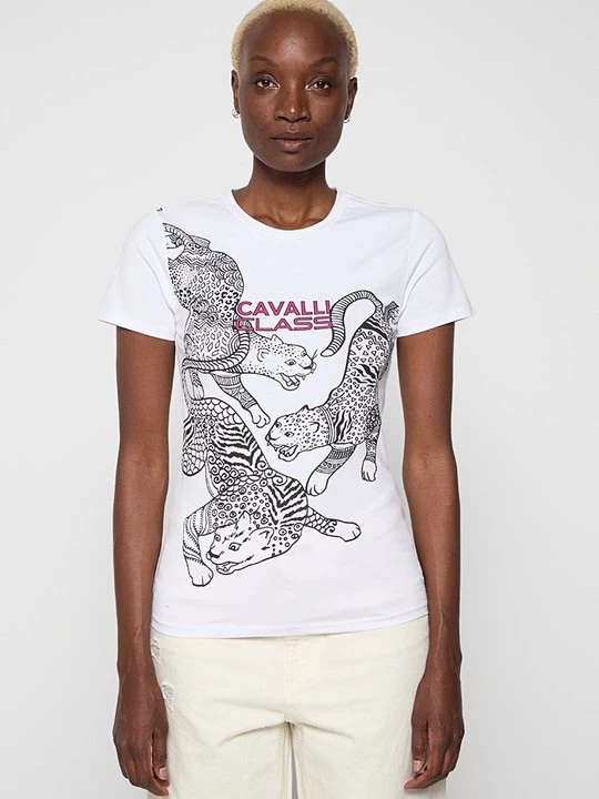 Zdjęcie produktu T-shirt z nadrukiem Cavalli Class biały