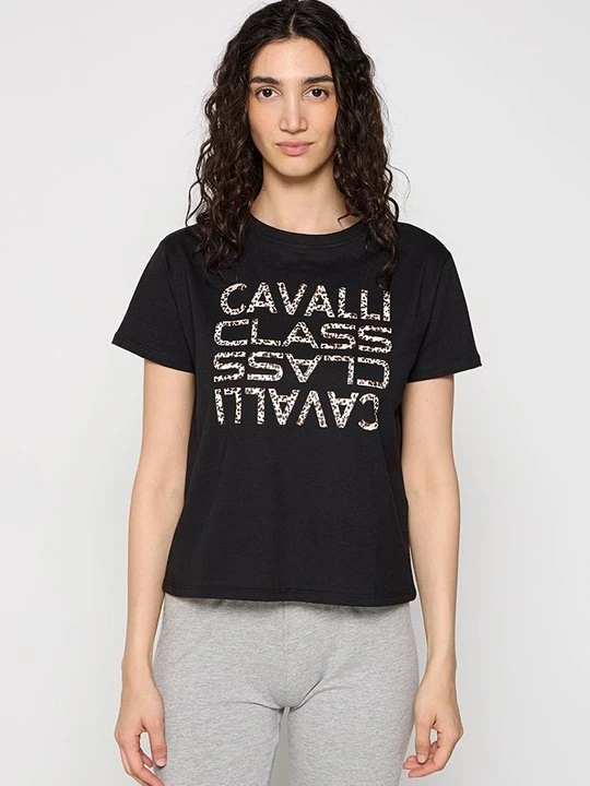 Zdjęcie produktu T-shirt z nadrukiem Cavalli Class czarny