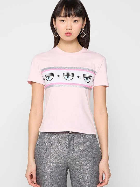 Zdjęcie produktu T-shirt z nadrukiem Chiara Ferragni jasnoróżowy