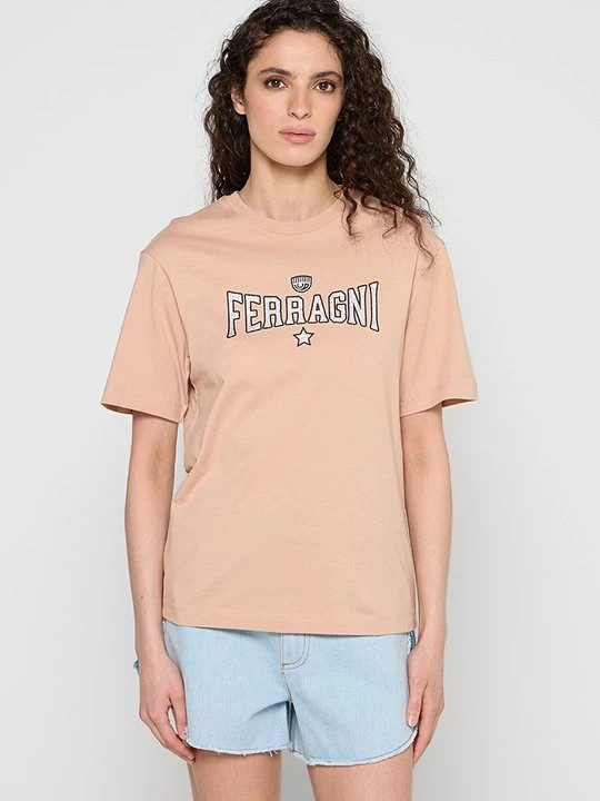 Zdjęcie produktu T-shirt z nadrukiem Chiara Ferragni koralowy