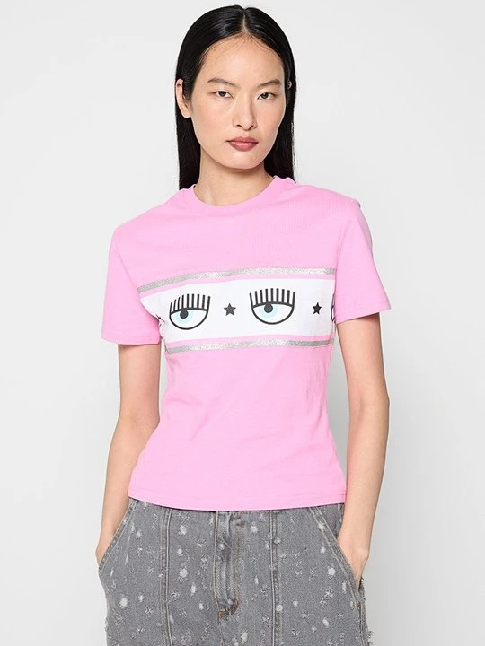 Zdjęcie produktu T-shirt z nadrukiem Chiara Ferragni jagodowy