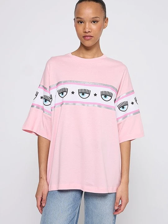 Zdjęcie produktu T-shirt z nadrukiem Chiara Ferragni jasnoróżowy