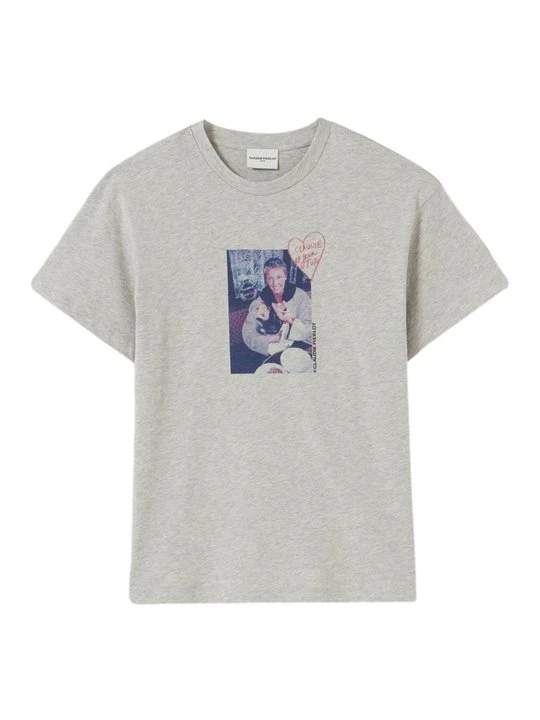 Zdjęcie produktu T-shirt z nadrukiem CLAUDIE PIERLOT szary melanż