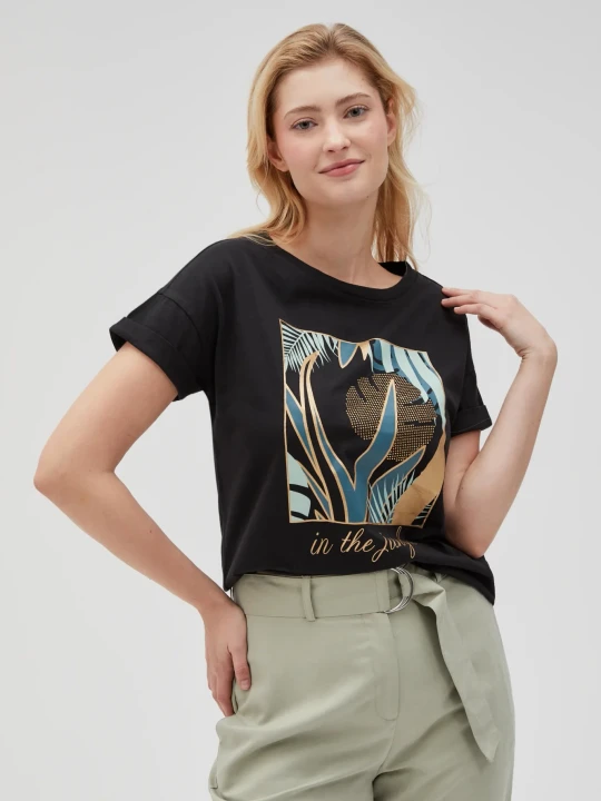 Zdjęcie produktu T-shirt z nadrukiem czarny Moodo