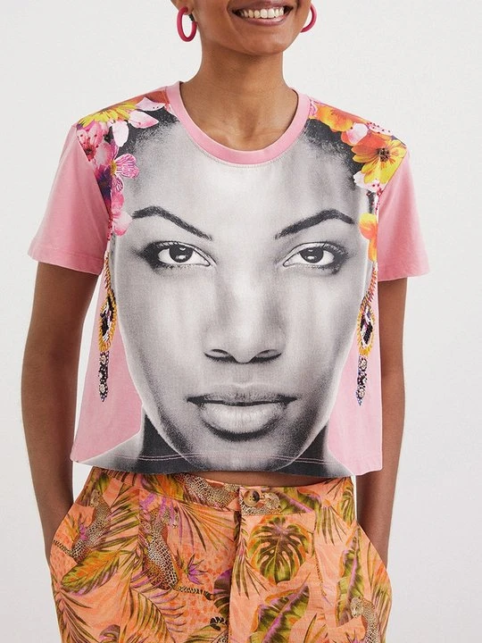 Zdjęcie produktu T-shirt z nadrukiem Desigual jasnoróżowy