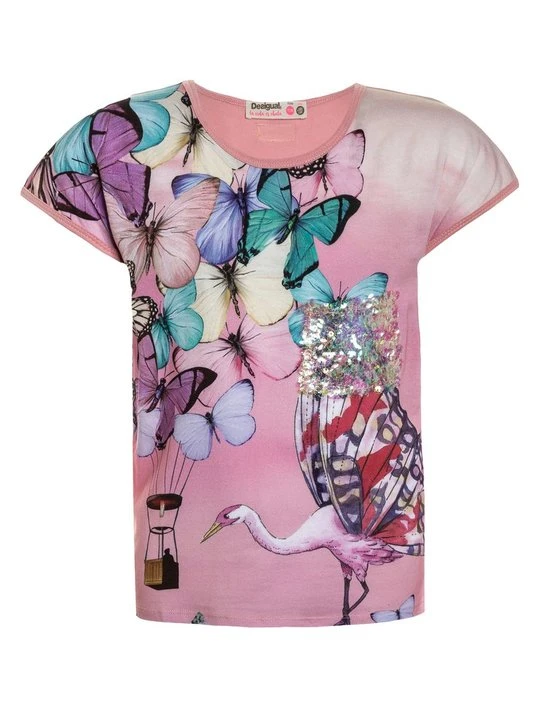 Zdjęcie produktu T-shirt z nadrukiem Desigual jasnoróżowy