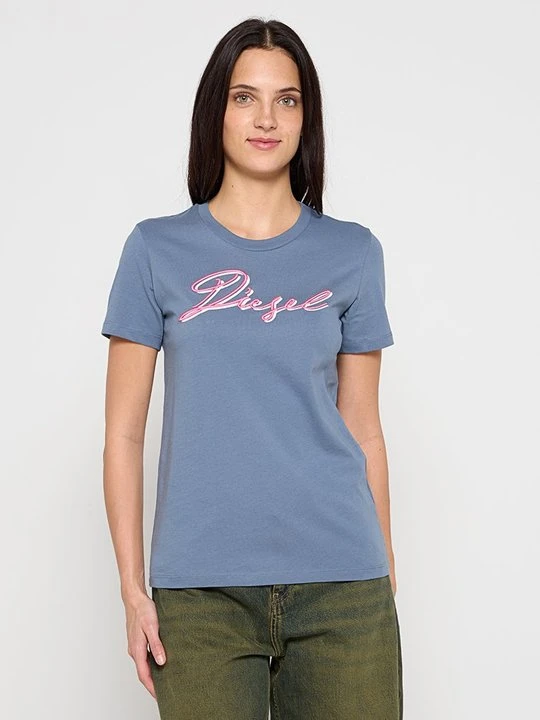 Zdjęcie produktu T-shirt z nadrukiem Diesel niebieski melanż