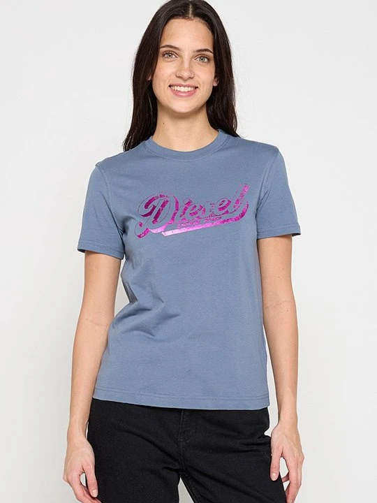 Zdjęcie produktu T-shirt z nadrukiem Diesel niebieski melanż