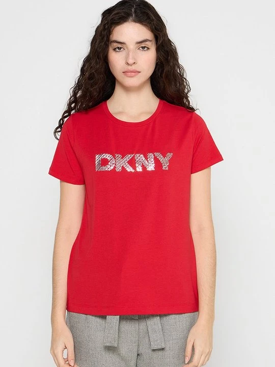 Zdjęcie produktu T-shirt z nadrukiem DKNY jasnoczerwony