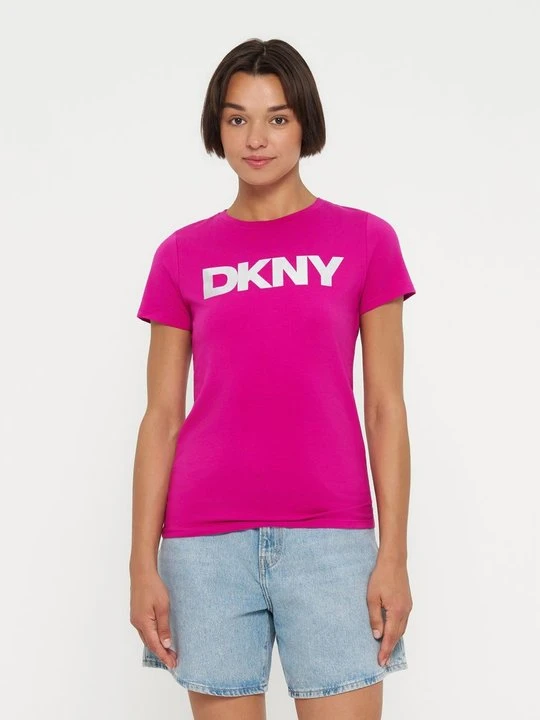 Zdjęcie produktu T-shirt z nadrukiem DKNY jagodowy