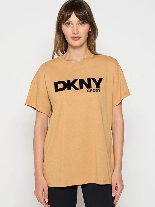 Zdjęcie produktu T-shirt z nadrukiem DKNY pomarańczowy
