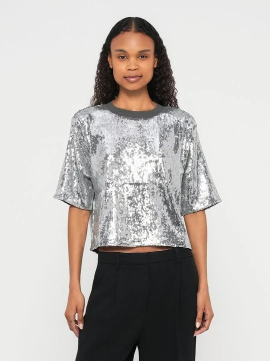 Zdjęcie produktu T-shirt z nadrukiem DKNY srebrny