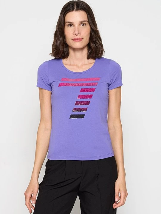 Zdjęcie produktu T-shirt z nadrukiem EA7 Emporio Armani fioletowy