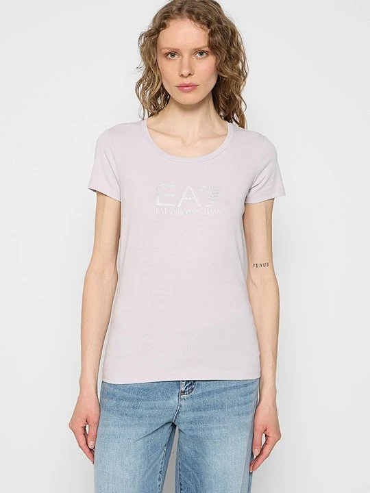 Zdjęcie produktu T-shirt z nadrukiem EA7 Emporio Armani liliowy