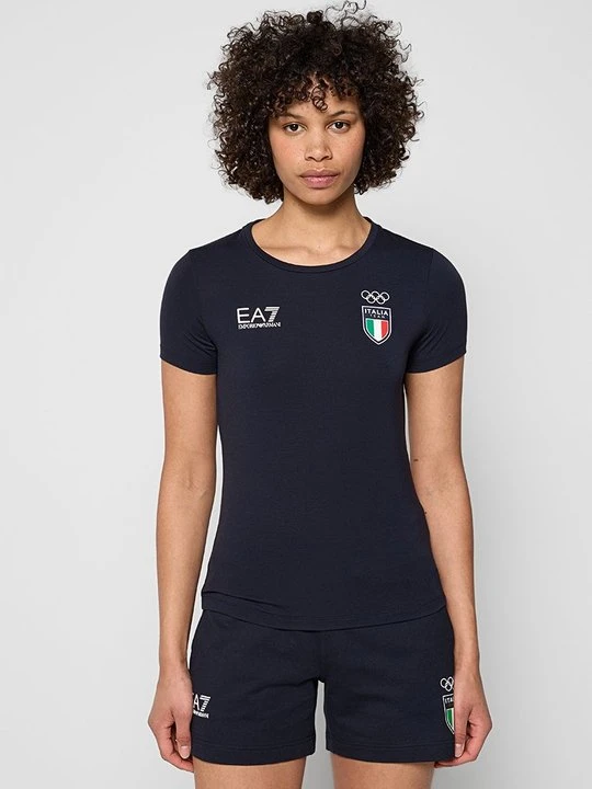 Zdjęcie produktu T-shirt z nadrukiem EA7 Emporio Armani niebieski