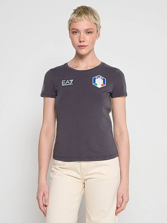 Zdjęcie produktu T-shirt z nadrukiem EA7 Emporio Armani ciemnoszary