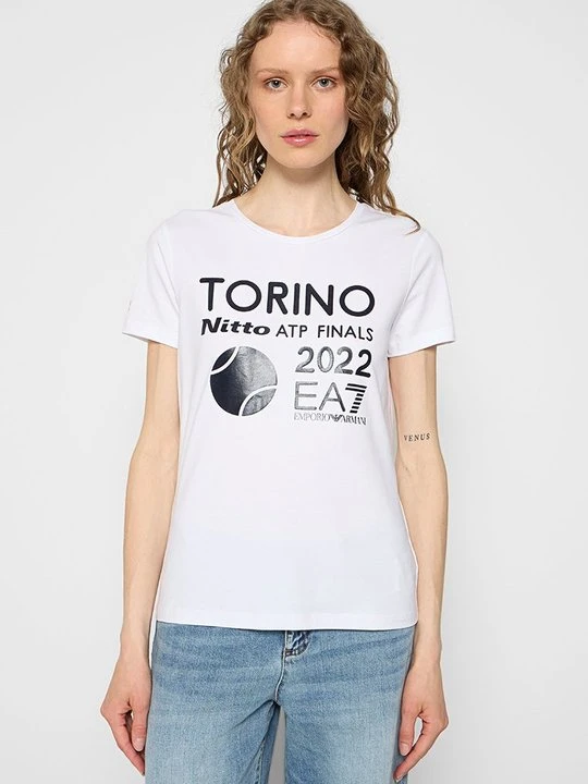 Zdjęcie produktu T-shirt z nadrukiem EA7 Emporio Armani biały