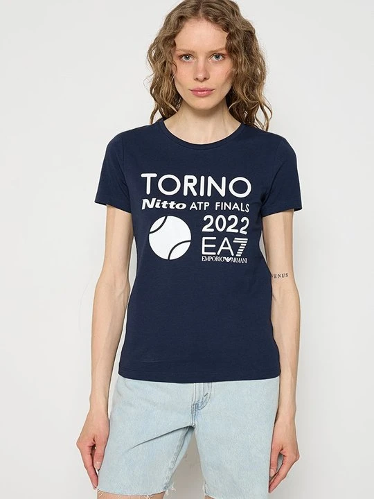 Zdjęcie produktu T-shirt z nadrukiem EA7 Emporio Armani niebieski
