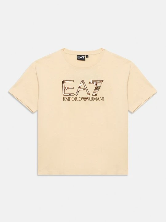 Zdjęcie produktu T-shirt z nadrukiem EA7 Emporio Armani beżowy