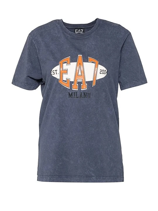Zdjęcie produktu T-shirt z nadrukiem EA7 Emporio Armani błękit królewski melanż