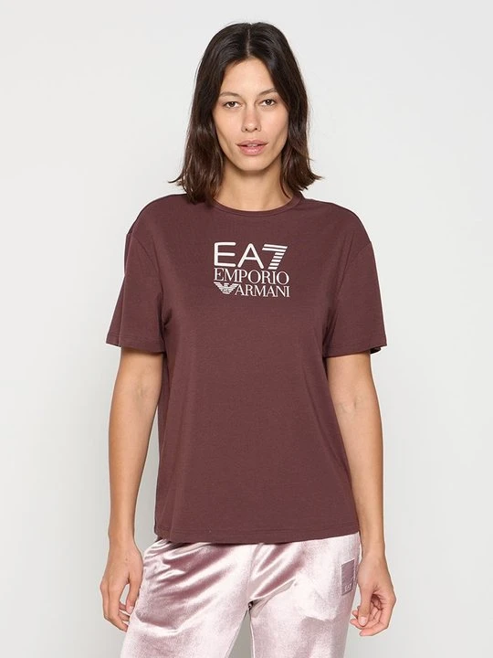 Zdjęcie produktu T-shirt z nadrukiem EA7 Emporio Armani brązowy