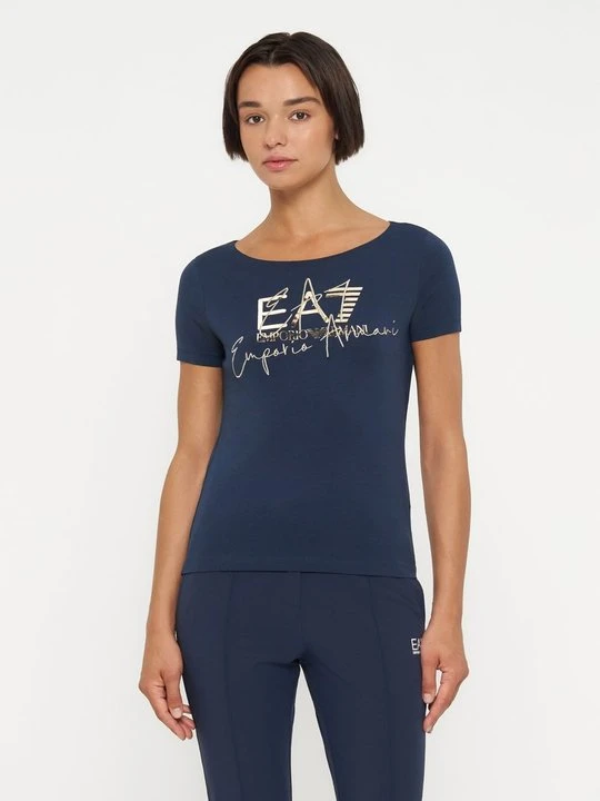Zdjęcie produktu T-shirt z nadrukiem EA7 Emporio Armani granatowy