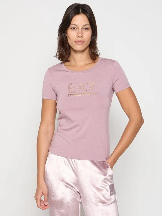 Zdjęcie produktu T-shirt z nadrukiem EA7 Emporio Armani liliowy