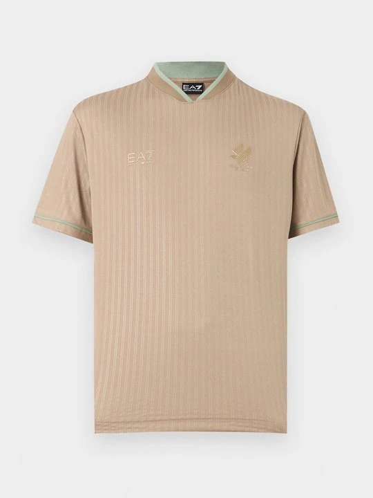 Zdjęcie produktu T-shirt z nadrukiem EA7 Emporio Armani piaskowy