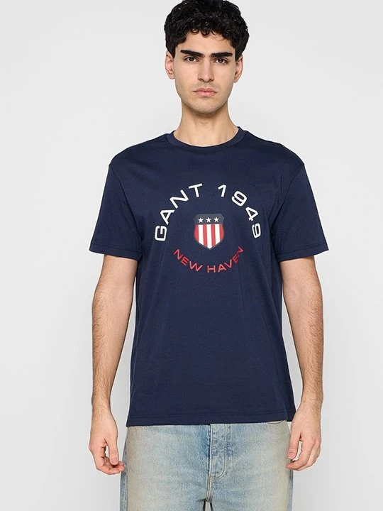 Zdjęcie produktu T-shirt z nadrukiem Gant błękit królewski