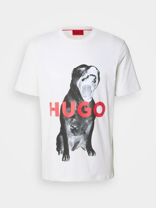 Zdjęcie produktu T-shirt z nadrukiem Hugo mleczny