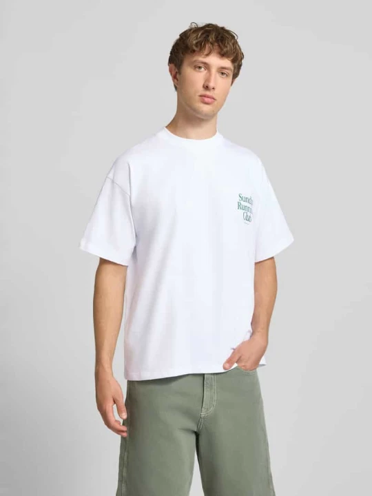 Zdjęcie produktu T-shirt z nadrukiem i okrągłym dekoltem Another Cotton Lab Biały