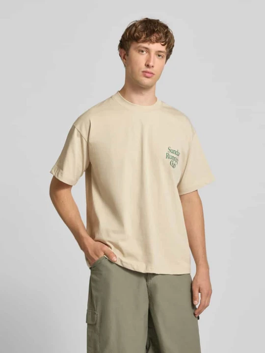 Zdjęcie produktu T-shirt z nadrukiem i okrągłym dekoltem Another Cotton Lab Beżowy