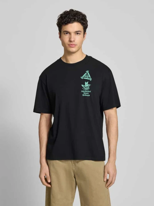 Zdjęcie produktu T-shirt z nadrukiem i okrągłym dekoltem Edwin Czarny