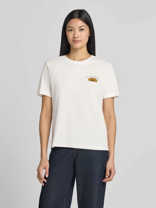 Zdjęcie produktu t-shirt z nadrukiem i okrągłym dekoltem model 'SYBILLA CHOCO' Vila Biały