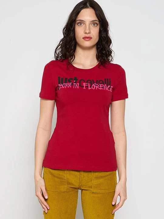 Zdjęcie produktu T-shirt z nadrukiem Just Cavalli ciemnoczerwony